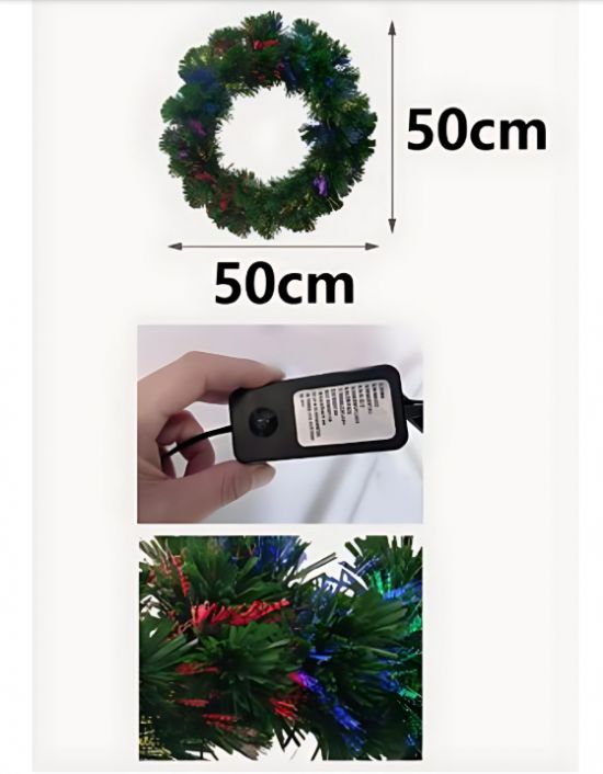Χριστουγεννιάτικο Στεφάνι με LED RGB Φως 50cm – Διακοσμητικό Στεφάνι για Πόρτα, Τζάκι και Τοίχο