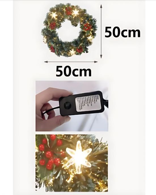 Χριστουγεννιάτικο Στεφάνι με LED Φως 50cm – Διακοσμητικό Στεφάνι για Πόρτα, Τζάκι και Τοίχο