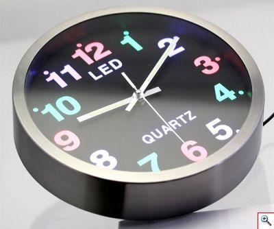 Εντυπωσιακό Μεγάλο Ρολόι Τοίχου με Πολύχρωμο Φωτισμό LED