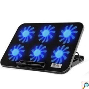 Αντιολισθητικό Cooling Pad για Laptop & Notebook 9-17 Ιντσών με 6 Ανεμιστήρες με Μπλε LED & Ρυθμιζόμενη Θέση σε 5 Διαφορετικές Γωνίες