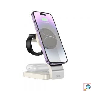 Αναδιπλούμενος Μαγνητικός Ασύρματος Φορτιστής 3 σε 1 για Φόρτιση Κινητού, Smartwatch και Ακουστικών 15W Hoco Μαύρος