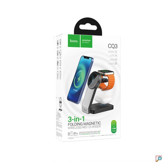 Αναδιπλούμενος Μαγνητικός Ασύρματος Φορτιστής 3 σε 1 15W Hoco Μαύρος