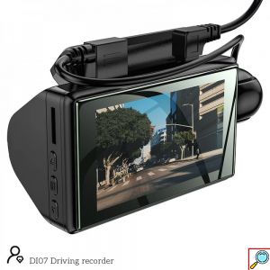 Κάμερα DVR Αυτοκινήτου Διπλή με Καταγραφικό - Κλιπ για Παρμπρίζ, Περιστρεφόμενο Φακό HD και Νυχτερινή Λήψη Hoco Μαύρη