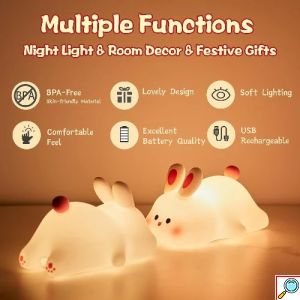 Διακοσμητικό Φωτιστικό USB Κουνελάκι Σιλικόνης LED, Επαναφορτιζόμενο 