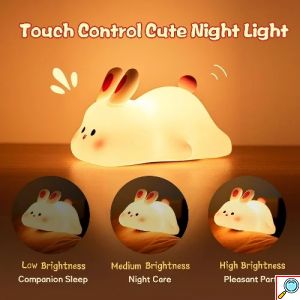 Διακοσμητικό Φωτιστικό USB Κουνελάκι Σιλικόνης LED, Επαναφορτιζόμενο 