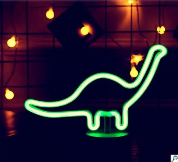 Διακοσμητικό Neon LED Φωτιστικό Δεινόσαυρος σε Πράσινο Χρώμα Decoration Lamp Dinosaur 19x32 cm