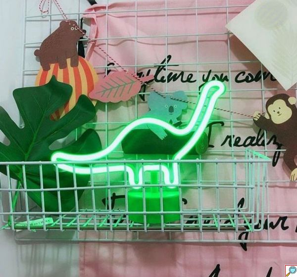 Διακοσμητικό Neon LED Φωτιστικό Δεινόσαυρος σε Πράσινο Χρώμα Decoration Lamp Dinosaur 19x32 cm