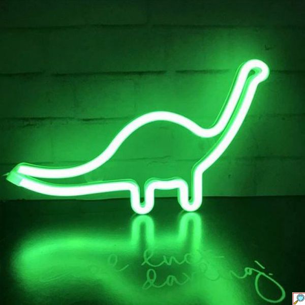 Διακοσμητικό Neon LED Φωτιστικό Δεινόσαυρος σε Πράσινο Χρώμα Decoration Lamp Dinosaur 19x32 cm