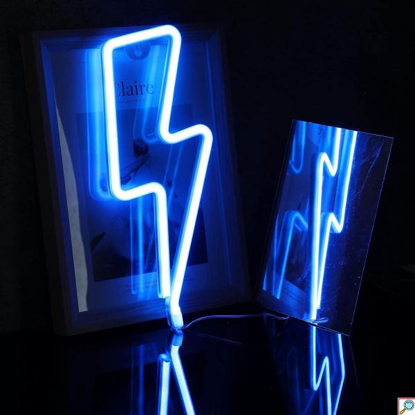 Διακοσμητικό Neon LED Φωτιστικό Κεραυνός σε Μπλε Χρώμα Decoration Lamp Lightning 32x12 cm