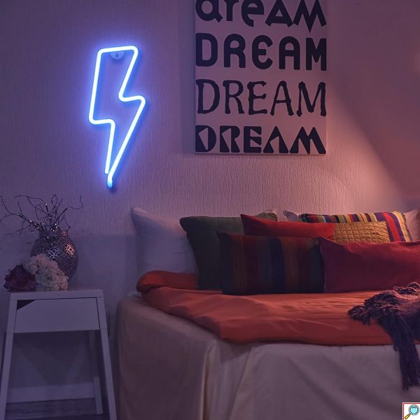 Διακοσμητικό Neon LED Φωτιστικό Κεραυνός σε Μπλε Χρώμα Decoration Lamp Lightning 32x12 cm