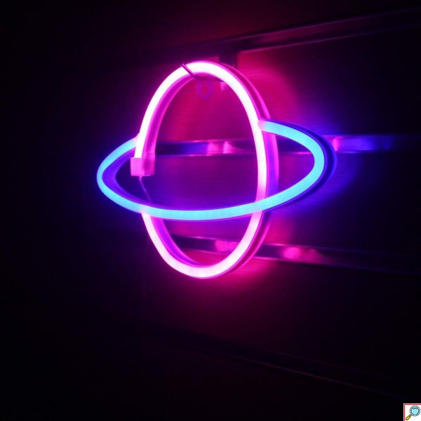 Διακοσμητικό Neon LED Φωτιστικό Πλανήτης Κρόνος Decoration Lamp Saturn 17x30 cm