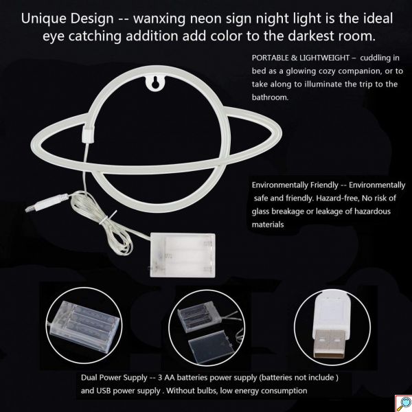 Διακοσμητικό Neon LED Φωτιστικό Πλανήτης Κρόνος Decoration Lamp Saturn 17x30 cm