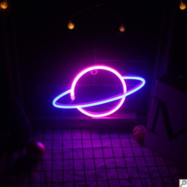 Διακοσμητικό Neon LED Φωτιστικό Πλανήτης Κρόνος Decoration Lamp Saturn 17x30 cm