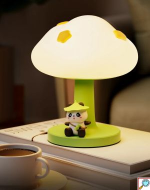 Διακοσμητικό Παιδικό Φωτιστικό Σιλικόνης με USB σε Σχήμα Μανιτάρι με Ζωάκι Πάντα - Arrango