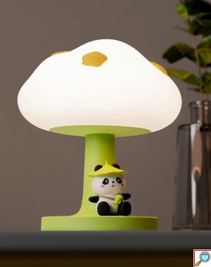 Διακοσμητικό Παιδικό Φωτιστικό Σιλικόνης με USB σε Σχήμα Μανιτάρι με Ζωάκι Πάντα - Arrango