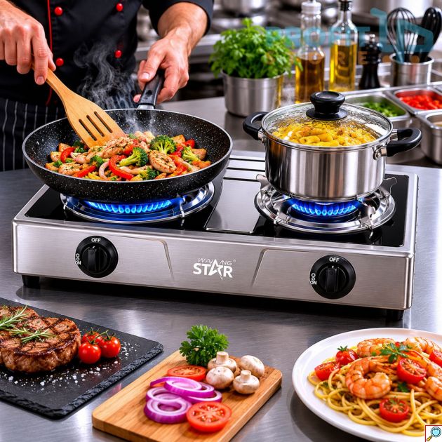 Διπλή Επιτραπέζια Εστία Υγραερίου Inox Winning Star 2500W