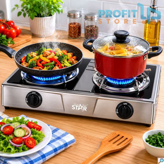 Διπλή Επιτραπέζια Εστία Υγραερίου Inox Winning Star 2500W