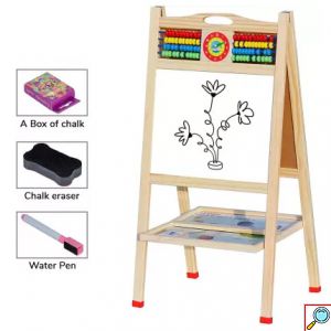 Διπλός Επιδαπέδιος Αναδιπλούμενος Μαγνητικός Πίνακας Ζωγραφικής Μαρκαδόρου - Μαυροπίνακας με Αβάκα, Ρολόι, Κιμωλίες, Σφουγγάρι & Μαρκαδόρους