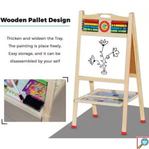 Διπλός Επιδαπέδιος Αναδιπλούμενος Μαγνητικός Πίνακας Ζωγραφικής Μαρκαδόρου - Μαυροπίνακας με Αβάκα, Ρολόι, Κιμωλίες, Σφουγγάρι & Μαρκαδόρους