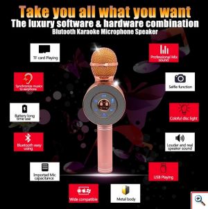 Ασύρματο Bluetooth Mικρόφωνο KARAOKE Hχείο Mp3 Player WSTER - Disco Light Microphone WS-668