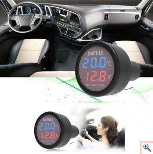 Ψηφιακό Θερμόμετρο & Βολτόμετρο Αναπτήρα Αυτοκινήτου με Φορτιστή USB DoFull