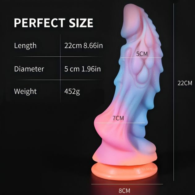 Dragon 22cm Παχύ, Μαλακό & Ευλύγιστο Ανάγλυφο Dildo Σιλικόνης με Ραβδώσεις & Ισχυρή Βεντούζα - Neon Πολύχρωμος Δράκος