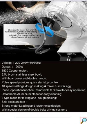 DSP Αυτόματο Ηλεκτρικό Πολυλειτουργικό Μίξερ 1200W με Ανοξείδωτο Μπολ 6.5lt