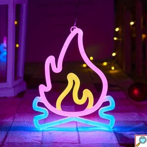 LED Επιτοίχιο Διακοσμητικό Φωτιστικό Neon με Τροφοδοσία USB ή Μπαταρίες με Σχέδιο Φλόγα σε Ροζ, Μπλε και Κίτρινο Χρώμα