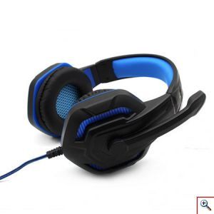 Ενσύρματα Ρυθμιζόμενα Ακουστικά Κεφαλής για Παιχνίδια με Μικρόφωνο για Υπολογιστή - Headset Gaming Μπλε Μαύρο