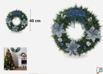 Χριστουγεννιάτικο Στεφάνι 40cm με Μπλε Λουλούδια – Πολυτελής Διακόσμηση Εσωτερικού Χώρου
