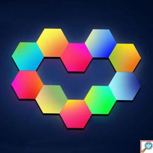Hex On Εξαγωνικά Επιτοίχια Αυτοκόλλητα Φωτιστικά - Διακοσμητικά RGB LED Αφής με Τηλεχειριστήριο & Ρύθμιση Έντασης Φωτεινότητας 6τμχ.