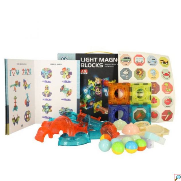 Εκπαιδευτικό Κατασκευαστικό Παιχνίδι για Παιδιά Ηλικίας 3+ Ετών με Φωτιζόμενα Μαγνητικά Τουβλάκια Κατασκευής 49 τμχ 