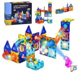 Εκπαιδευτικό Κατασκευαστικό Παιχνίδι για Παιδιά Ηλικίας 3+ Ετών με Φωτιζόμενα Μαγνητικά Τουβλάκια Κατασκευής 75 τμχ. Light Magnetic Blocks