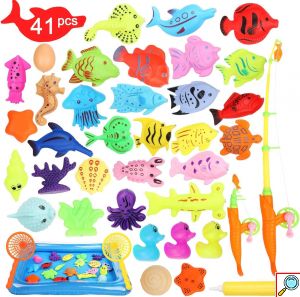 Εκπαιδευτικό Μαγνητικό Παιχνίδι Ψαρέματος με Καλάμια, Απόχες & Πισίνα για Ηλικίες 3+ Ετών