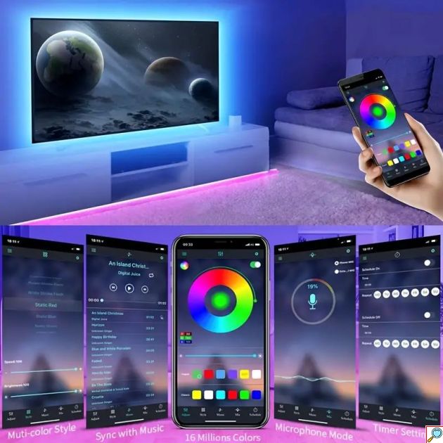 Έξυπνη Ταινία LED 5m Wifi με App Κινητού RGB Φωτορυθμικό Rixme 5050 USB 2.4GHz & Ασύρματο Χειριστήριο - Αυτοκόλλητος Ατμοσφαιρικός Φωτισμός