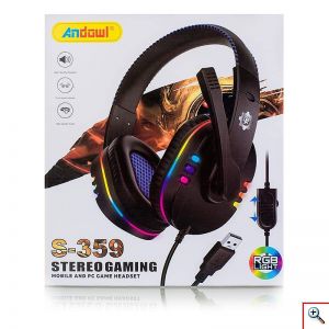 Ενσύρματα Gaming Ακουστικά USB με Μικρόφωνο Andowl®, RGB Φωτισμό, Over Ear Headset Για PC, PS, XBOX, S-359