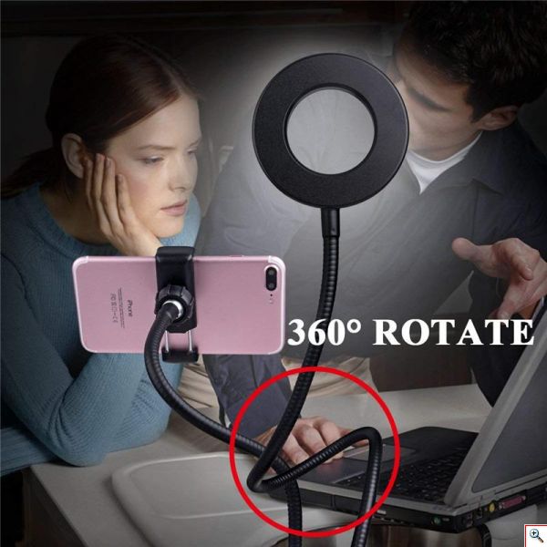 LED Φωτιστικό & Βάση Κινητού Τηλεφώνου Γραφείου USB με Κλιπ & Εύκαμπτο Βραχίονα 2 σε 1 - Professional Live Stream Light
