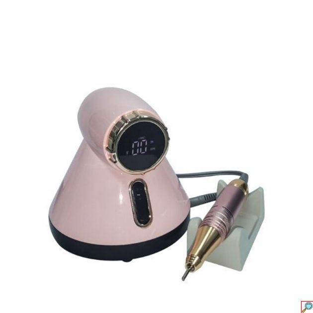 Επαγγελματικός Τροχός Νυχιών Ρεύματος 35000rpm 65W με Πεντάλ, 6 Κεφαλές & Οθόνη LED - Ρόζ
