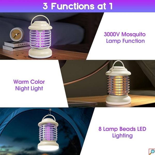 3 σε 1 Eπαναφορτιζόμενη Λάμπα Κουνουπιών με Φωτισμό & Λειτουργία Νυχτερινού Φωτός