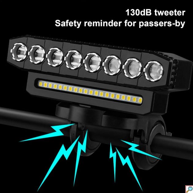 Επαναφορτιζόμενο Μπροστινό Φως Ποδηλάτου LED με Κόρνα – Αδιάβροχο, Υψηλής Φωτεινότητας με 6 Λειτουργίες