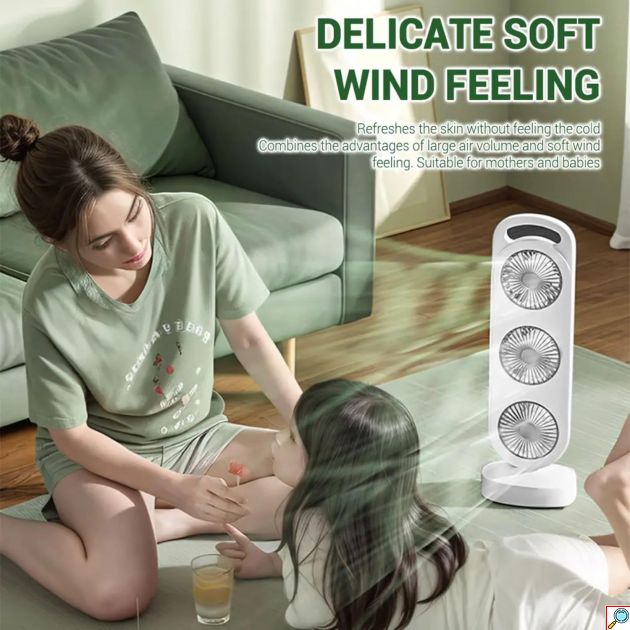 Επαναφορτιζόμενος Ανεμιστήρας Τριπλής Ροής Αέρα – Ισχυρός, Αθόρυβος και Φορητός