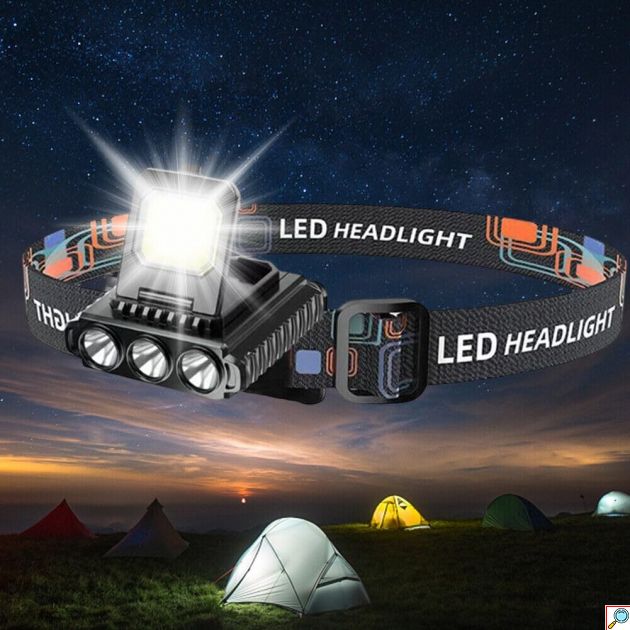 Επαναφορτιζόμενος COB LED Φακός Κεφαλής 5 σε 1 – Αδιάβροχος, με Ρυθμιζόμενο Λουράκι & USB φόρτιση