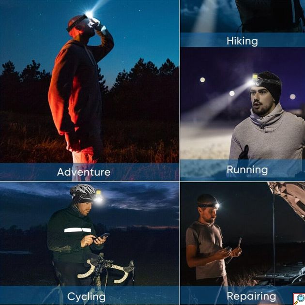 Επαναφορτιζόμενος COB LED Φακός Κεφαλής 5 σε 1 – Αδιάβροχος, με Ρυθμιζόμενο Λουράκι & USB φόρτιση