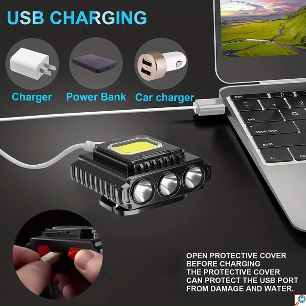Επαναφορτιζόμενος COB LED Φακός Κεφαλής 5 σε 1 – Αδιάβροχος, με Ρυθμιζόμενο Λουράκι & USB φόρτιση