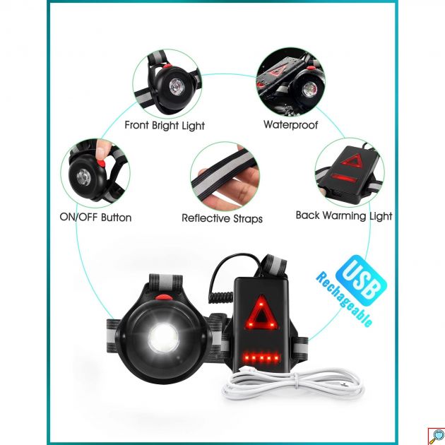 Επαναφορτιζόμενος LED Φακός Στήθους για Τρέξιμο 250Lm με 4 Λειτουργίες Φωτισμού 