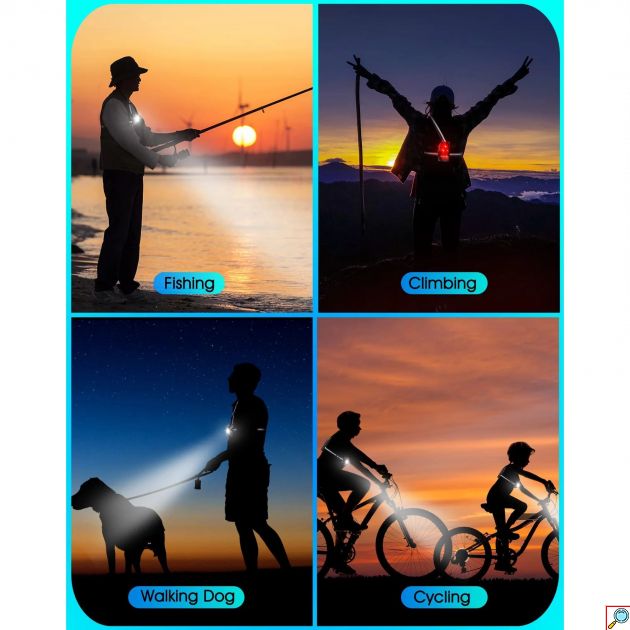 Επαναφορτιζόμενος LED Φακός Στήθους για Τρέξιμο 250Lm με 4 Λειτουργίες Φωτισμού 