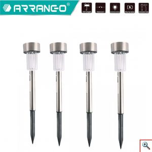 ARRANGO® Σετ 4x Αδιάβροχο Επιδαπέδιο Ηλιακό LED Φωτιστικό - Πάσσαλος Κήπου Inox