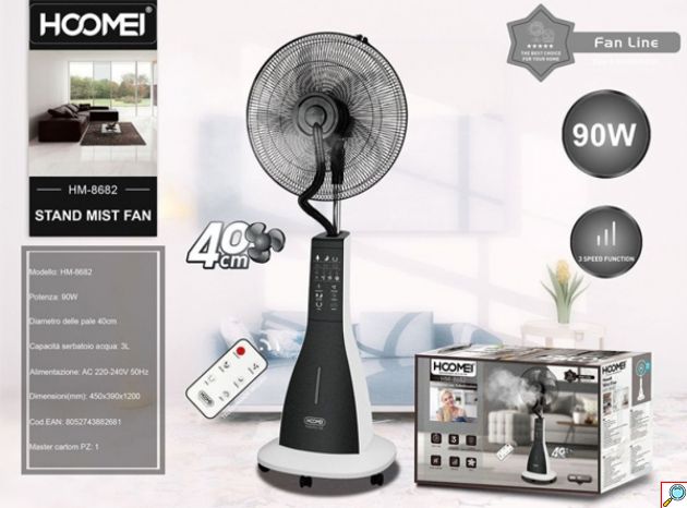 Επιδαπέδιος Ανεμιστήρας Υδρονέφωσης 90W 40cm με Τηλεχειριστήριο Hoomei