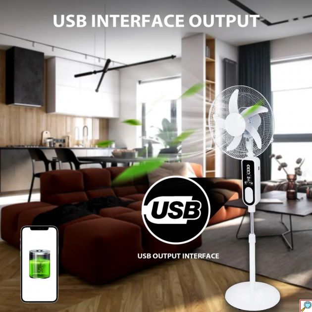 Επιδαπέδιος Ηλιακός Επαναφορτιζόμενος Αυτόνομος Φορητός Ανεμιστήρας 40cm 10W με 5 Ταχύτητες - USB Powerbank Έξοδο Φόρτισης, Τηλεχειριστήριο & Λάμπα LED