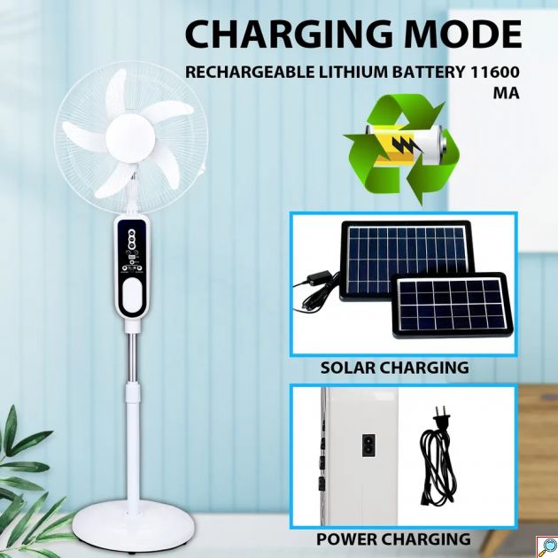 Επιδαπέδιος Ηλιακός Επαναφορτιζόμενος Αυτόνομος Φορητός Ανεμιστήρας 40cm 10W με 5 Ταχύτητες - USB Powerbank Έξοδο Φόρτισης, Τηλεχειριστήριο & Λάμπα LED
